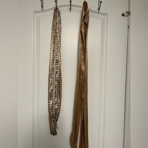 Gold coloured narrow scarves x 2
